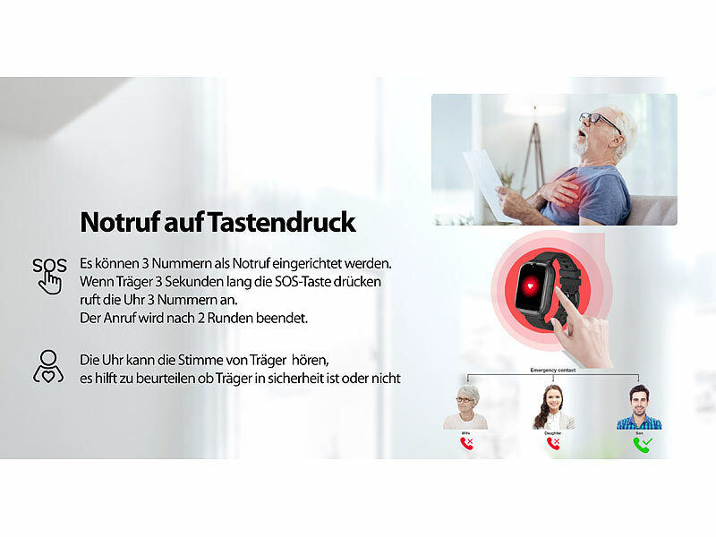 simvalley 4G/LTE-Senioren-GPS-Handy-Uhr mit Garantruf Easy und Video-Telefonie Elektroniktrade Switzerland