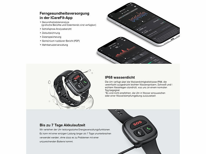simvalley 4G-Notfall-Armband mit Freisprechen, GPS, Sturz-Sensor, App, IP67 elektroniktrade Switzerland