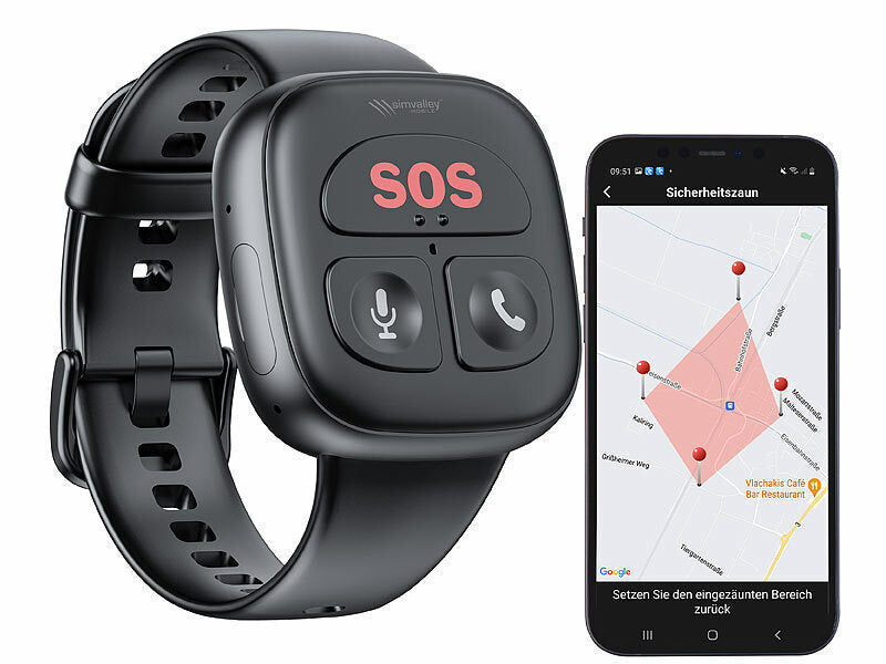 simvalley 4G-Notfall-Armband mit Freisprechen, GPS, Sturz-Sensor, App, IP67 elektroniktrade Switzerland