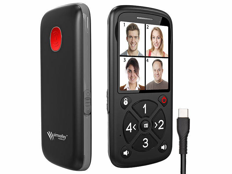 simvalley 5-Tasten-Senioren- & Kinder-Handy mit Garantruf Premium, LED und Radio elektroniktrade Switzerland