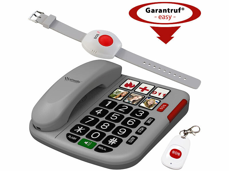 simvalley Senioren-Notruf-Telefon, Funk-SOS-Taster & zusätzliches SOS-Armband Elektroniktrade Switzerland