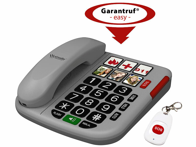 simvalley Senioren-Notruf-Telefon, Funk-SOS-Taster & zusätzliches SOS-Armband Elektroniktrade Switzerland