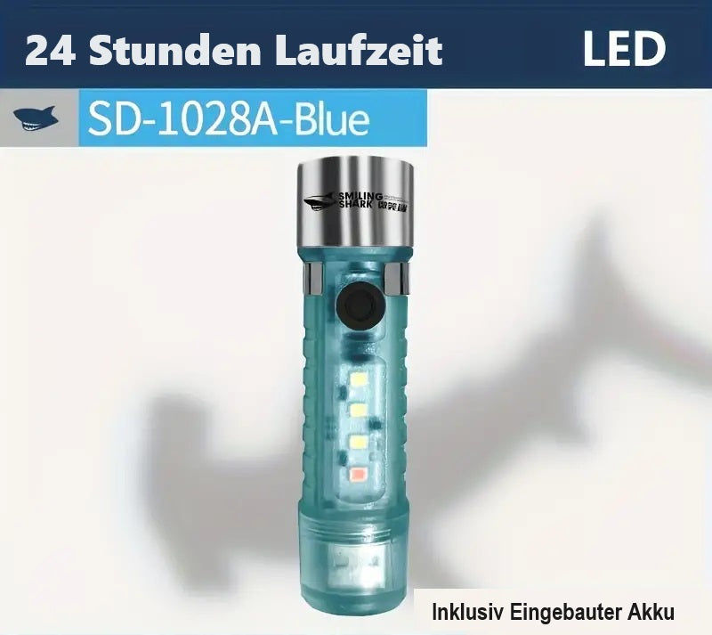 Smiling Shark Mini-LED-Taschenlampe mit vielen Funktionen in Hellblauem Gehäuse SD1028 Elektroniktrade Switzerland