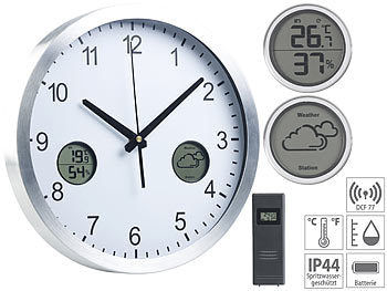 St. Leonhard Funk-Wanduhr mit digitaler Wetterstation und Funk-Außensensor, DCF77 Elektroniktrade Switzerland