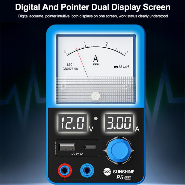 SUNSHINE P5 Mini 5V / 3A Dual-Display Smart-Netzteil mit Amperemeter Elektroniktrade Switzerland