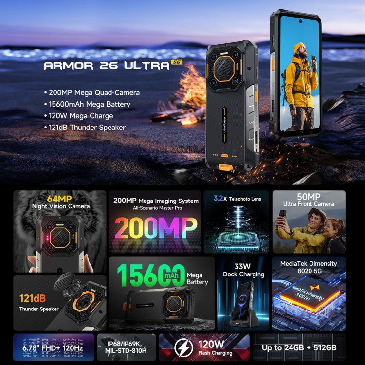 Ulefone Ulefone Armor 26 Ultra Rugged Phone, 6,78 Zoll Android 13 MediaTek Dimensity 8020 Octa Core, Netzwerk: 5G, NFC, 12GB+512GB Elektroniktrade Switzerland