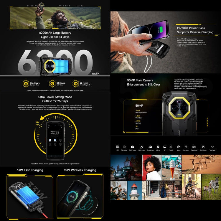 Ulefone Ulefone Armor Mini 20, Nachtsicht, 8 GB + 256 GB, IP68/IP69K, 4,7 Zoll Android 14, 4G, NFC, OTG elektroniktrade Switzerland
