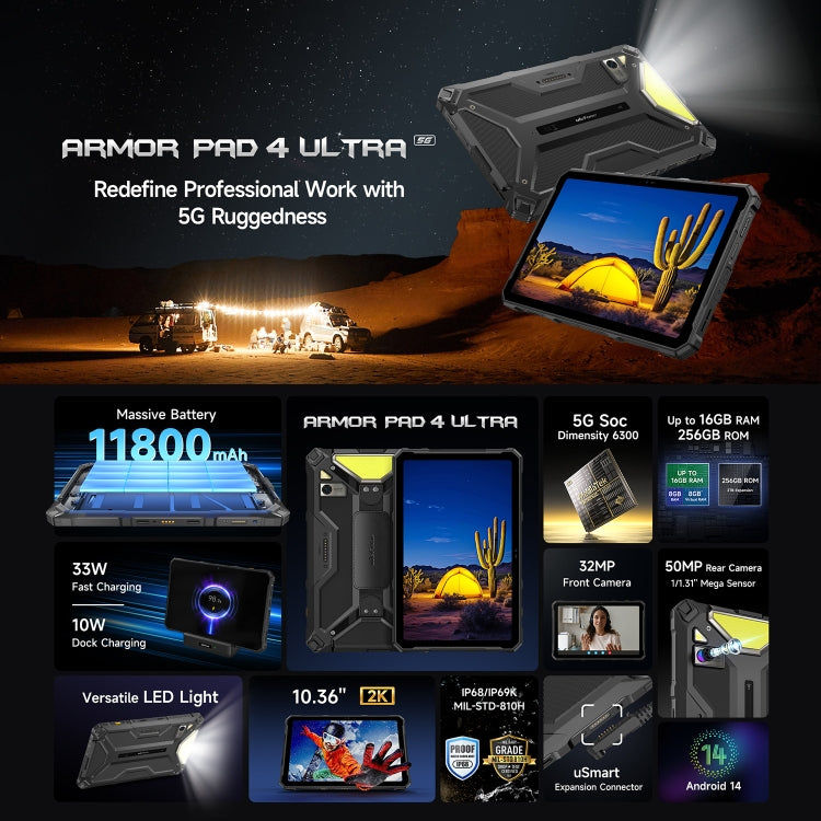 Ulefone Ulefone Armor Pad 4 Ultra Rugged Tablet PC, 10,36 Zoll Android 14 MediaTek Dimensity 6300 Octa Core 5G Netzwerk, EU-Stecker, Armor Pad 4 Ultra Elektroniktrade Switzerland