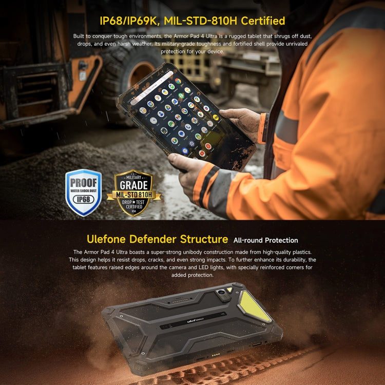 Ulefone Ulefone Armor Pad 4 Ultra Rugged Tablet PC, 10,36 Zoll Android 14 MediaTek Dimensity 6300 Octa Core 5G Netzwerk, EU-Stecker, Armor Pad 4 Ultra Elektroniktrade Switzerland