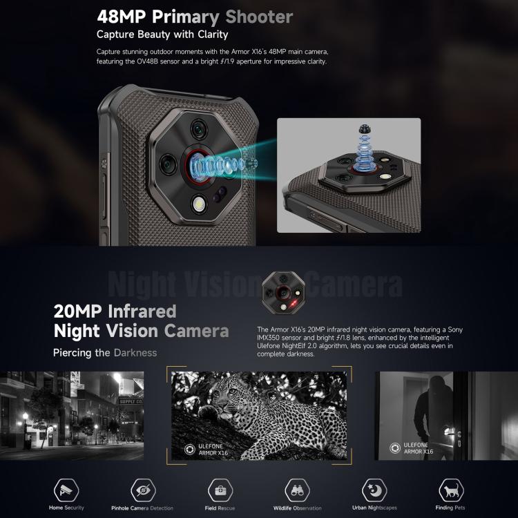 Ulefone Ulefone Armor X16, 6 GB + 128 GB, Nachtsicht, robustes Smartphone (IP68/IP69K), 6,56 Zoll, Android 15, MediaTek Helio G91 Octa-Core-Prozessor, Netzwerk: 4G, NFC, OTG, Armor X16, 6GB+128GB Elektroniktrade Switzerland