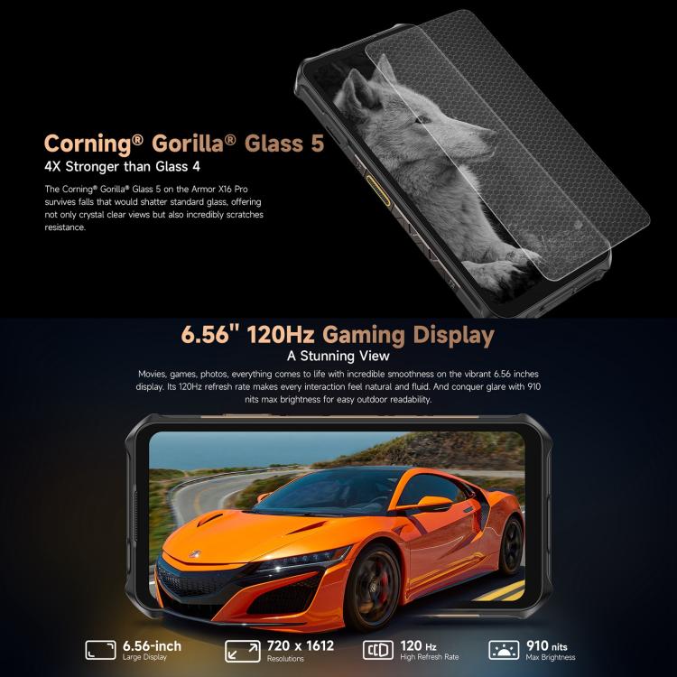 Ulefone Ulefone Armor X16 Pro, 8 GB + 256 GB, Nachtsicht, (IP68/IP69K), 6,56 Zoll, Android 15, MediaTek Dimensity 6300 Octa-Core-Prozessor, Netzwerk: 5G, NFC, OTG elektroniktrade Switzerland
