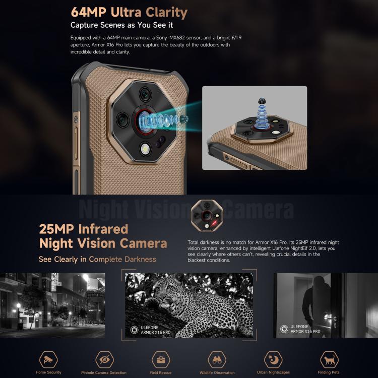Ulefone Ulefone Armor X16 Pro, 8 GB + 256 GB, Nachtsicht, (IP68/IP69K), 6,56 Zoll, Android 15, MediaTek Dimensity 6300 Octa-Core-Prozessor, Netzwerk: 5G, NFC, OTG elektroniktrade Switzerland