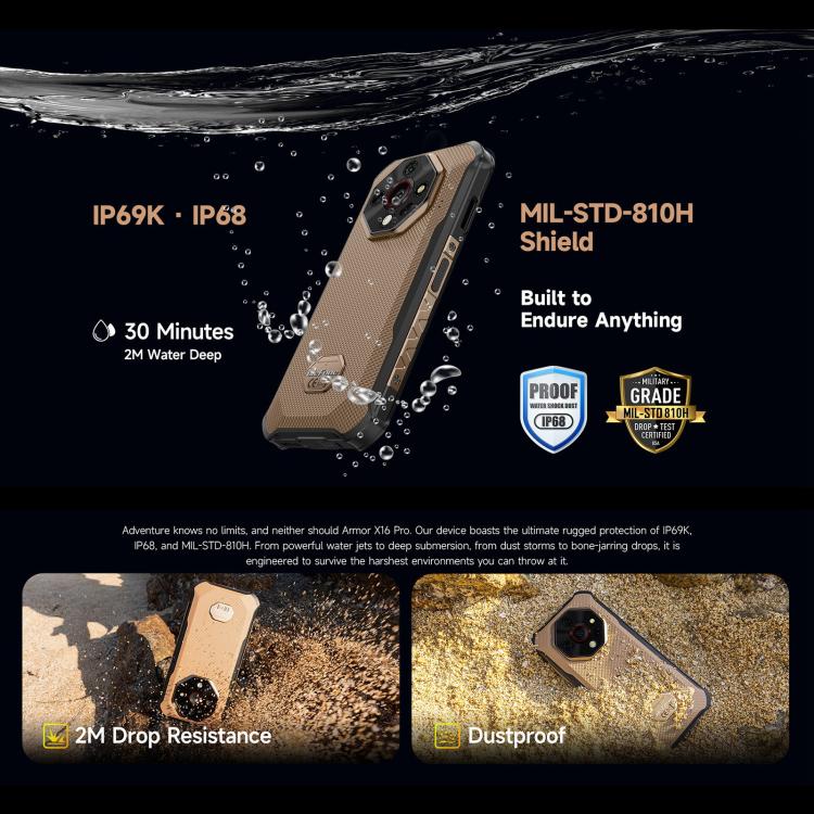 Ulefone Ulefone Armor X16 Pro, 8 GB + 256 GB, Nachtsicht, (IP68/IP69K), 6,56 Zoll, Android 15, MediaTek Dimensity 6300 Octa-Core-Prozessor, Netzwerk: 5G, NFC, OTG elektroniktrade Switzerland