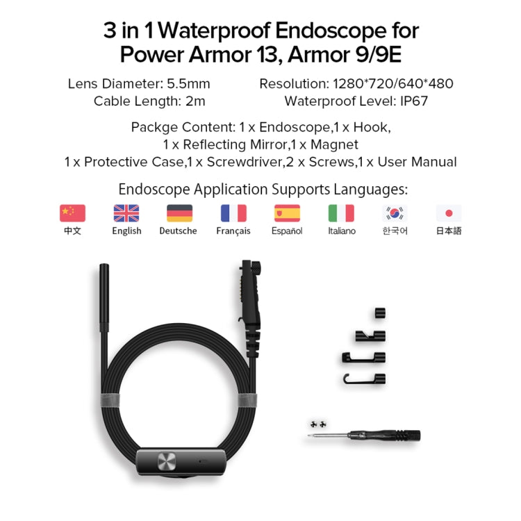 Ulefone Ulefone Endoskop E1 IP67 Wasserdichtes 3-in-1-Endoskop für Ulefone Power Armor 13 / Armor 9/9E, uSmart E1 elektroniktrade Switzerland