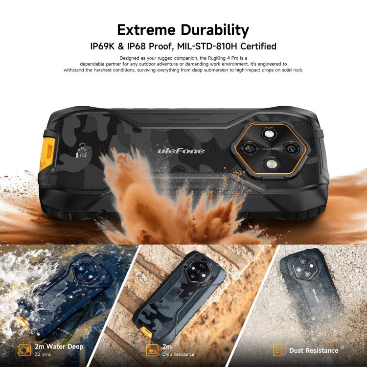 Ulefone Ulefone RugKing 4 Pro, 8GB+256GB, IP68/IP69K Rugged Phone, 6.56 Android 15 Unisoc T7250 Octa Core, Network: 4G, NFC, OTG Elektroniktrade Switzerland