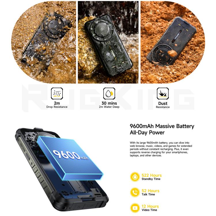 Ulefone Ulefone RugKing, 8 GB + 256 GB, robustes Smartphone (IP68/IP69K), 5,99 Zoll, Android 15, Unisoc T7255 Octa-Core-Prozessor, Netzwerk: 4G, NFC, OTG, RugKing, 8GB+256GB elektroniktrade Switzerland