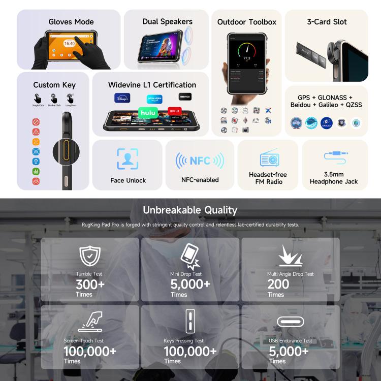 Ulefone Ulefone Rugking Pad Pro Robustes Tablet-PC, 8 GB + 128 GB, 8,68 Zoll, Android 16, Unisoc T7250 Octa-Core-Prozessor, 4G-Netzwerk, EU-Stecker elektroniktrade Switzerland