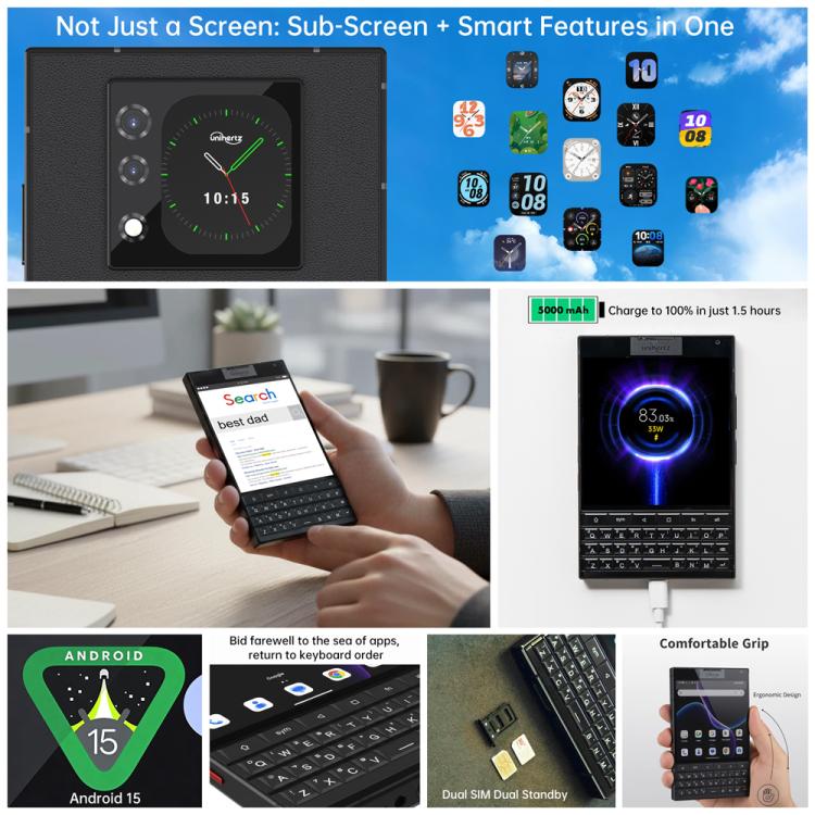 Unihertz Unihertz Titan 2 Smartphone mit physischer QWERTZ-Tastatur, 12 GB + 512 GB Speicher, Fingerabdrucksensor, 4,5 Zoll + 2 Zoll Display, Android 15, Dimensity 7300 5G Octa-Core Prozessor, Netzwerk: 5G, NFC, OTG elektroniktrade Switzerland