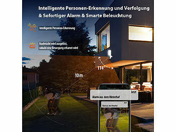 VisorTech LED-Außenwandleuchte & WLAN-2K-Kamera, PIR, Nachtsicht, Sirene, weiß Elektroniktrade Switzerland