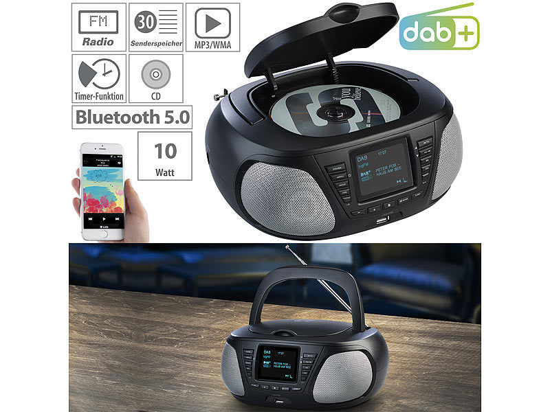 VR-Radio Mobile Stereo-Boombox mit DAB+/FM, Bluetooth, CD, AUX, 10 Watt Elektroniktrade Switzerland