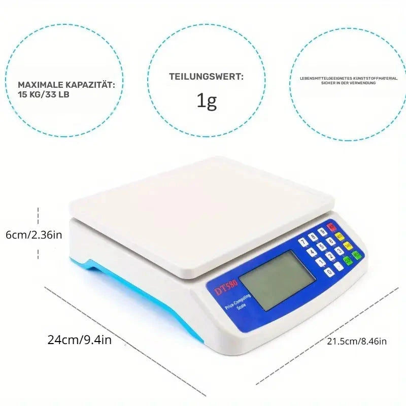 XSKJI Digitale Küchenwaage DT580 – 30 kg / 1 g Präzision Elektroniktrade Switzerland