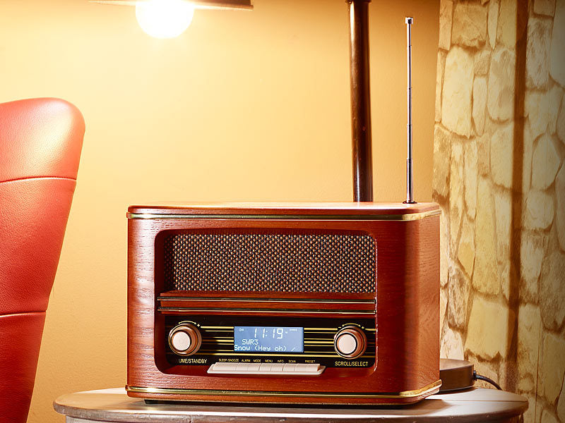 Digitales Nostalgie-Stereo-Radio mit DAB+, Bluetooth 5.0, FM & Wecker