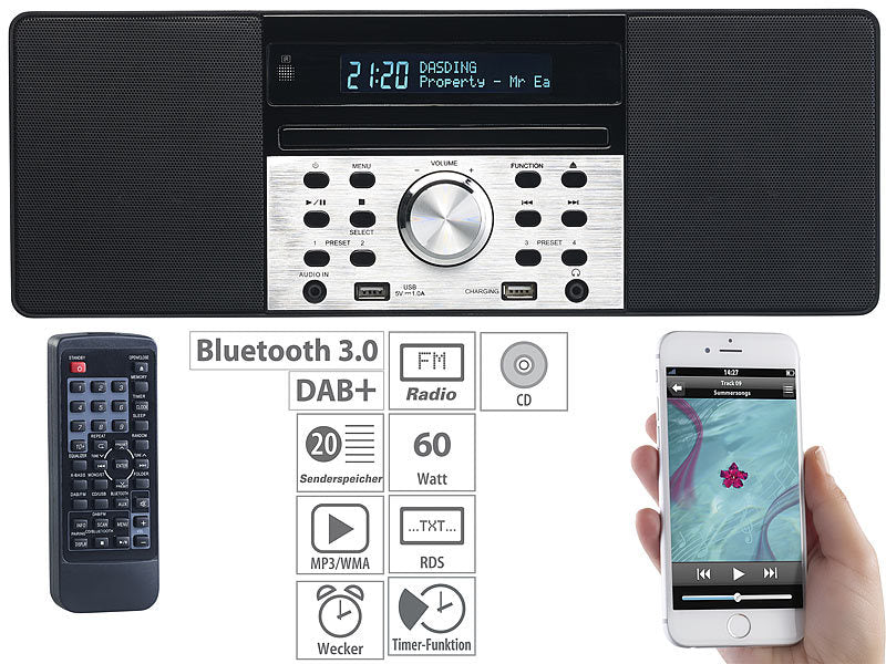 Digitalradio mit DAB+, FM, Bluetooth, CD, Audio-Player, USB-Port, 60 W