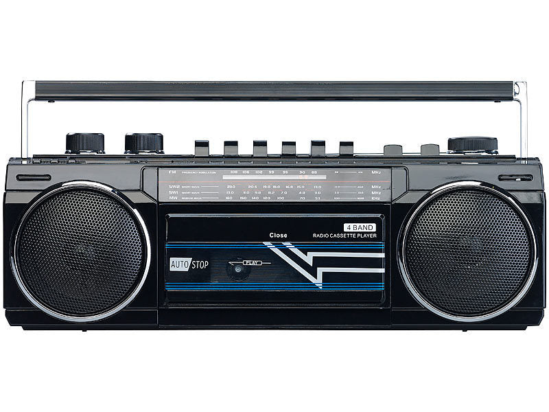Retro-Boombox mit Kassetten-Player, Radio, USB, SD & Bluetooth, 8 Watt