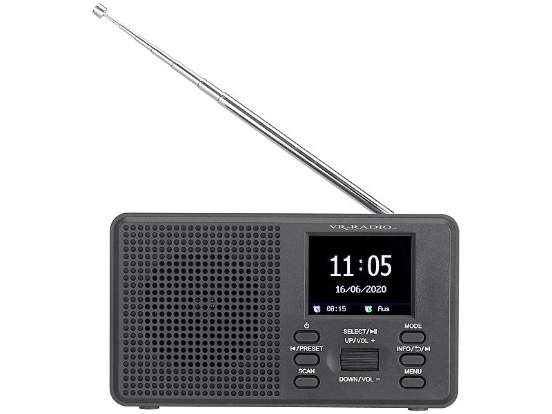 Mobiles Digitalradio mit DAB+ und UKW, LCD-Farbdisplay, Wecker, 8 Watt