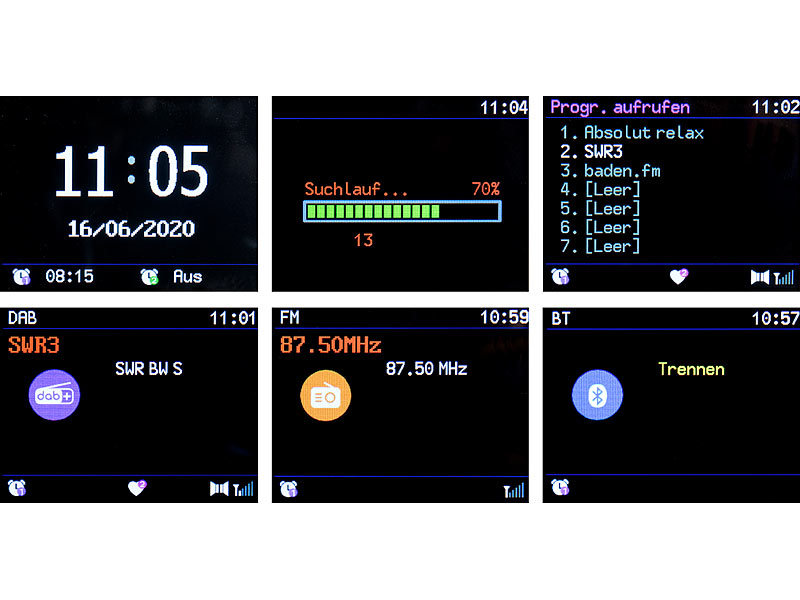 Mobiles Digitalradio mit DAB+ und UKW, LCD-Farbdisplay, Wecker, 8 Watt