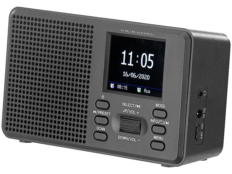 Mobiles Digitalradio mit DAB+ und UKW, LCD-Farbdisplay, Wecker, 8 Watt