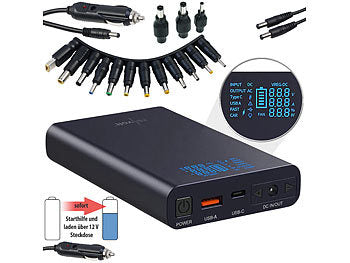 Powerbank 24 Volt: revolt USB-Powerbank mit 18 Ah, DC 3 - 24 V, Starthilfe, QC & USB-C PD, 160 W