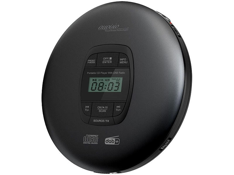 Tragbarer CD-Player, DAB+ Radio, Bluetooth, Akku, Ohrhörer, Anti-Shock