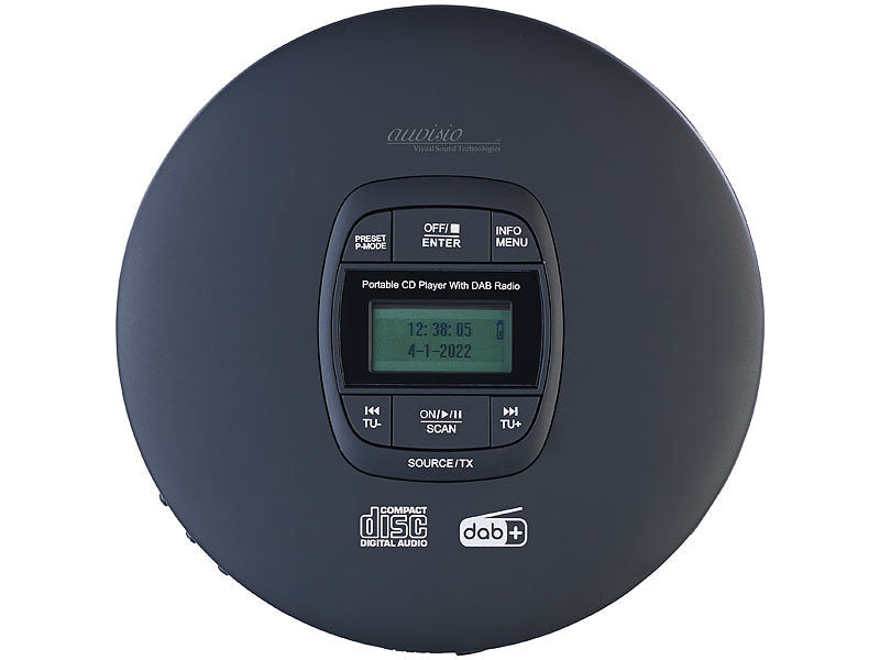 Tragbarer CD-Player, DAB+ Radio, Bluetooth, Akku, Ohrhörer, Anti-Shock