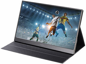 Display: auvisio Mobiler 15,6"/39,6 cm IPS-Superslim-Monitor, FHD, Schutzcase, Standfuß erhältlich auf eMall