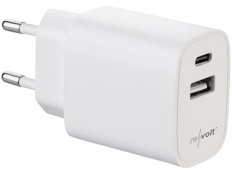 2-Port-USB-Netzteile, USB-A & USB-C, 3,4 A, 17 Watt, weiĂ