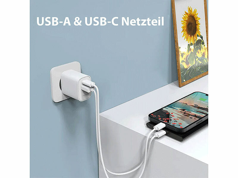 2-Port-USB-Netzteile, USB-A & USB-C, 3,4 A, 17 Watt, weiß