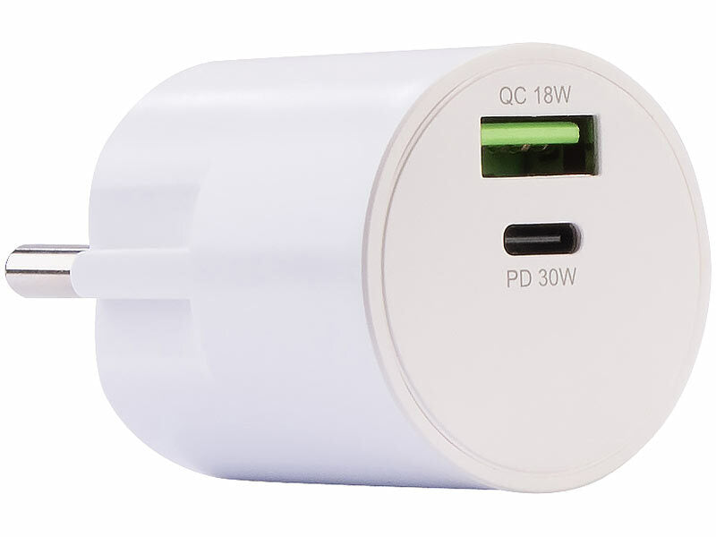 USB-Netzteil mit USB-C PD bis 30 Watt und Quick Charge bis 18 Watt (CH-Version)