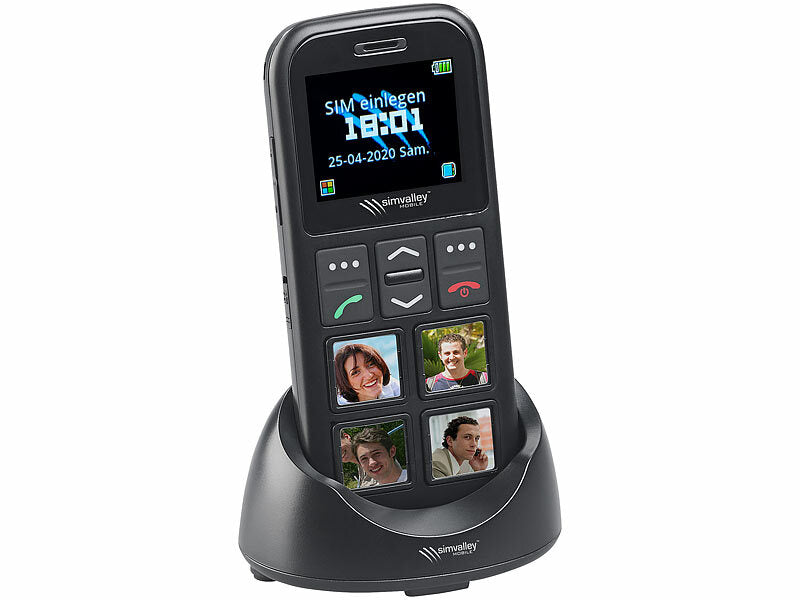 4G-Senioren-Handy mit Garantruf Easy, 4 Kurzwahl-Foto-Tasten, GPS, App