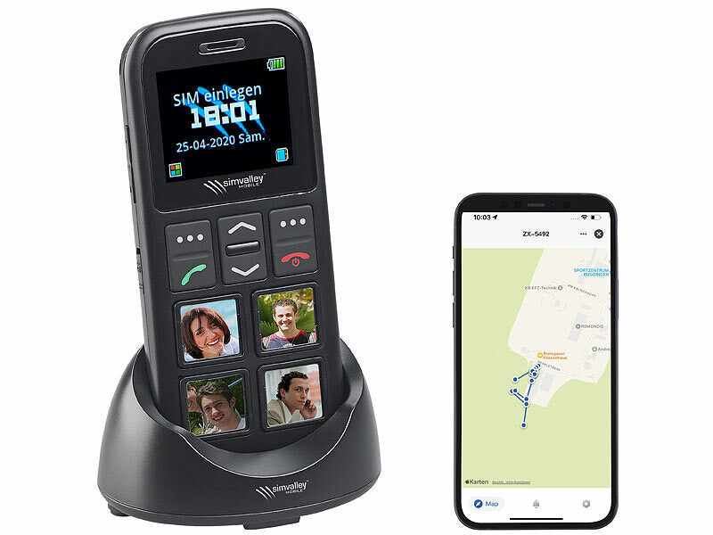 4G-Senioren-Handy mit Garantruf Easy, 4 Kurzwahl-Foto-Tasten, GPS, App
