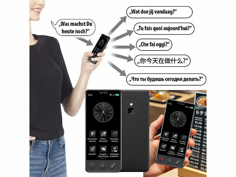 Mobiler KI-Echtzeit-Sprachübersetzer mit 4G/LTE, 139 Sprachen, ChatGPT