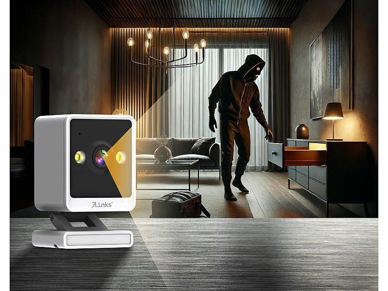 Mini-IP-Kamera, 2K, farbige & IR-Nachtsicht, microSD-Slot, 360°-Halter