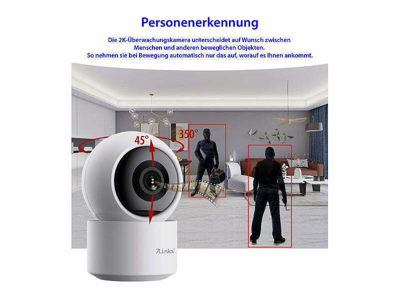 2K-Pan-Tilt-Überwachungskamera mit WLAN & Patrouillen-Funktion, weiß