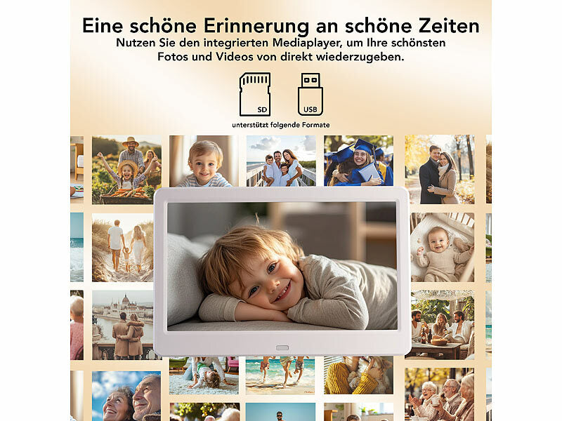 Digital-Uhr mit 10"-Display, Wecker, Medizin-Erinnerung, Mediaplayer
