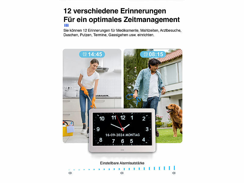 Digital-Uhr mit 10"-Display, Wecker, Medizin-Erinnerung, Mediaplayer