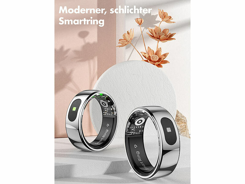Fitnesstracker-Ring, Touch-Bedienung, Herzfrequenz, SpO2, 5 ATM, Gr.57