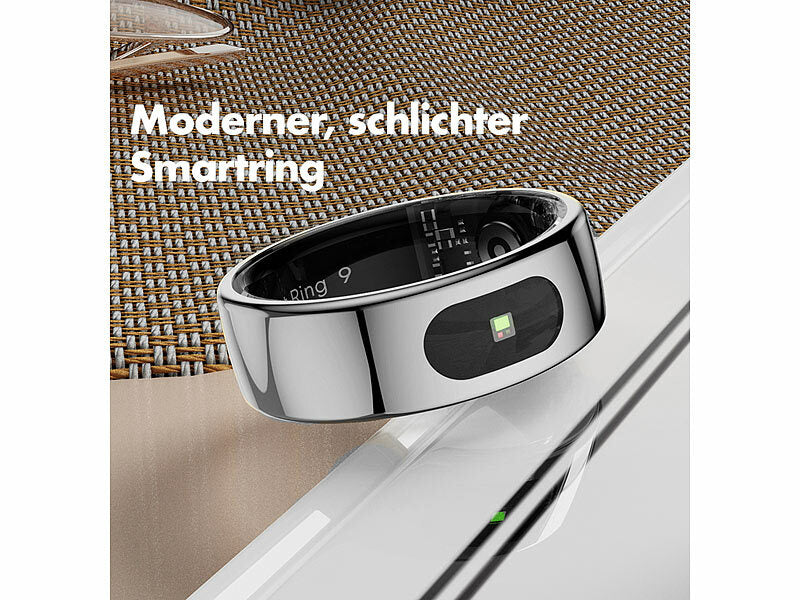 Fitnesstracker-Ring, Touch-Bedienung, Herzfrequenz, SpO2, 5 ATM, Gr.57