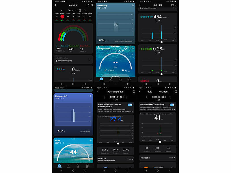 Fitnesstracker-Ring, Touch-Bedienung, Herzfrequenz, SpO2, 5 ATM, Gr.57