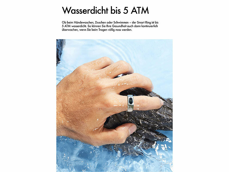 Fitnesstracker-Ring, Touch-Bedienung, Herzfrequenz, SpO2, 5 ATM, Gr.57