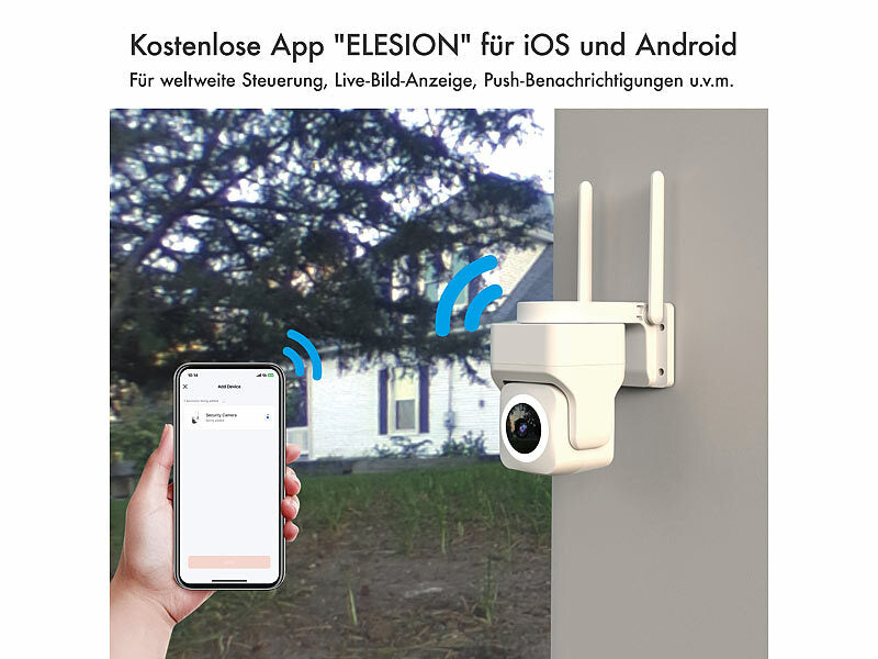 Pan-Tilt-Outdoorkamera mit 2K-Auflösung, 4 MP, Dualband-WLAN, Sirene